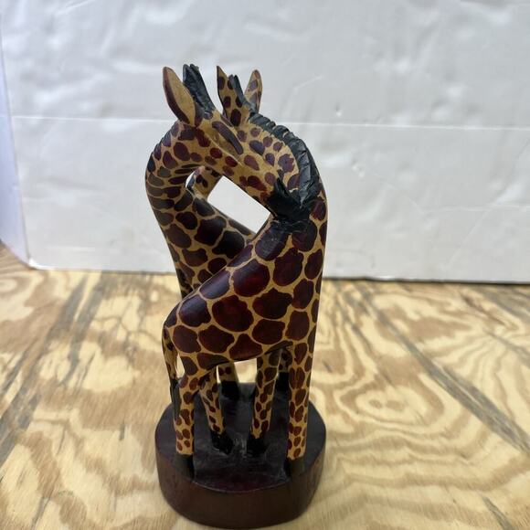 Hand Carved Wood Two Intertwined Giraffe Statue Made in Kenya – African Folk Art - Picture 2 of 7